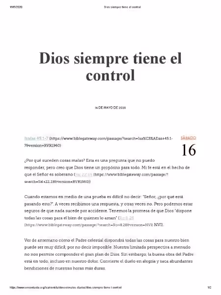He aprendido que Dios tiene el control de todo: Una mirada a la fe y el poder divino